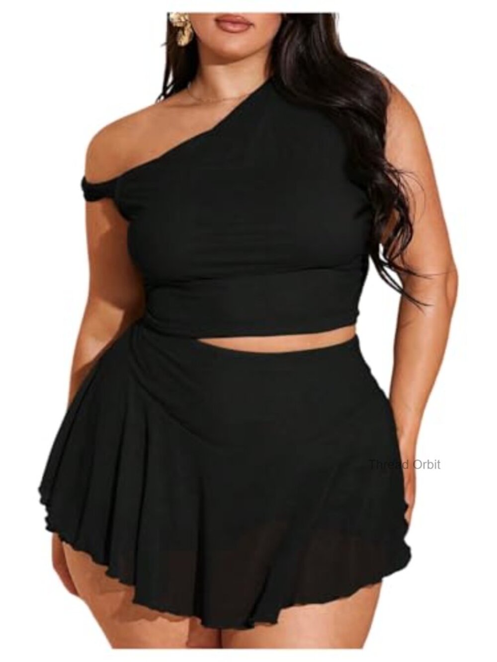 Plus Size 2 Piece Mesh Sleeveless Top and Mini Skirt Set